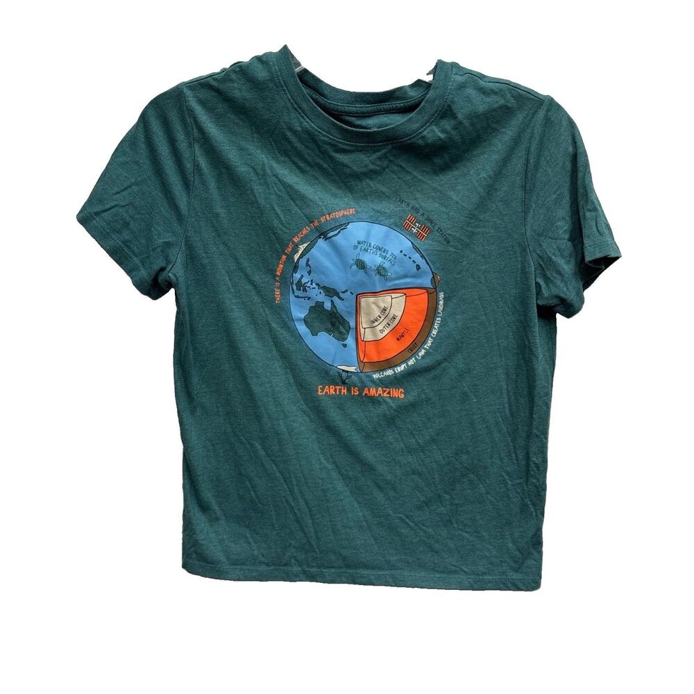 Cat & Jack Graphic T-Shirt Kids L 10 12 Green Earth Is Amazing Science Tee